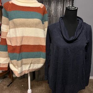 Listicle Colorful Striped and Navy Sweater Set